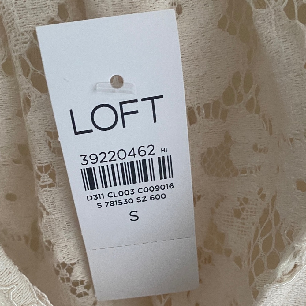 LOFT Lace Peplum Blouse NWT Cream Tie Front Romantic Cottagecore Top Size Small - Picture 6 of 10